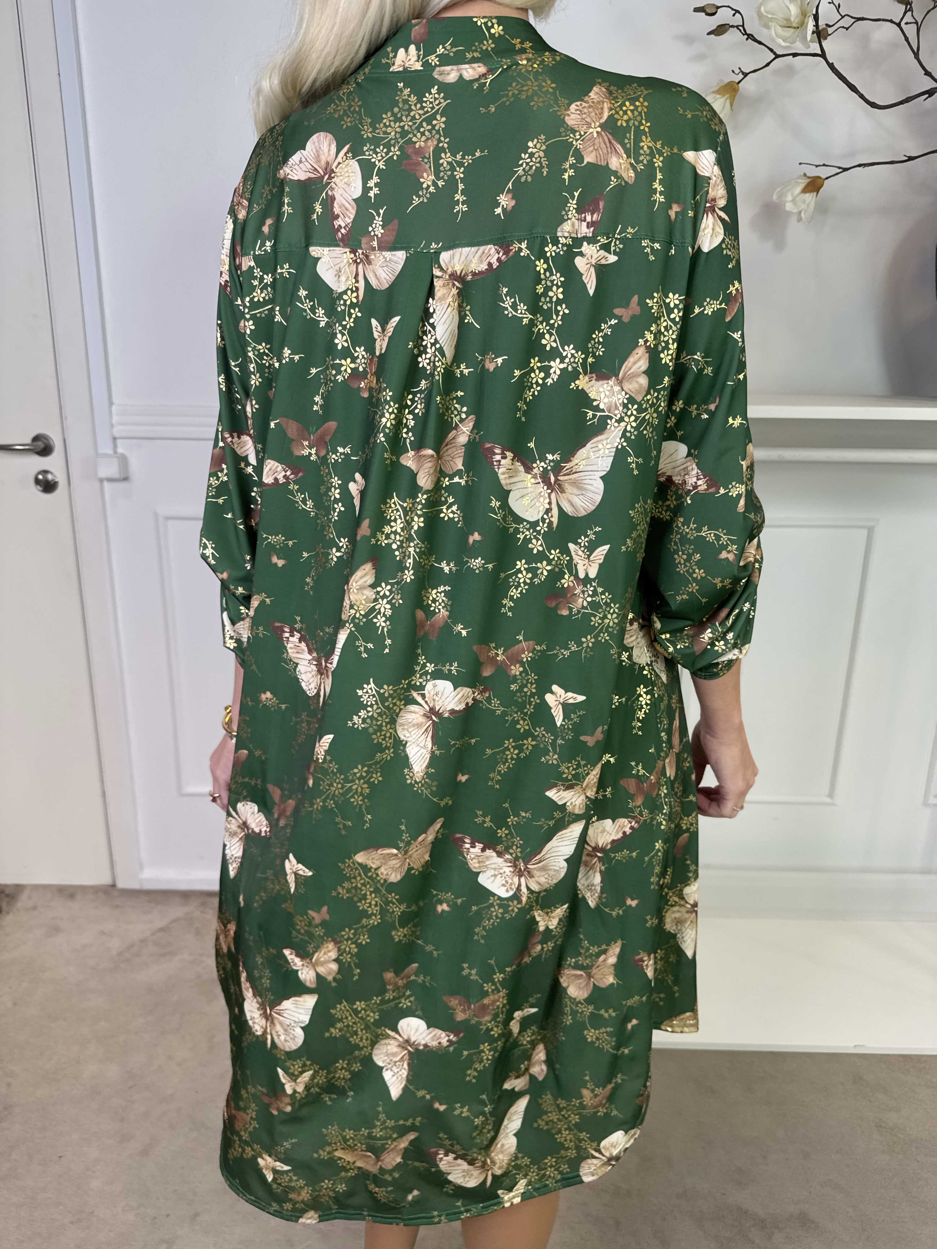 Ebba Butterfly - Elastisk klänning med gulddetaljer och fjärilar